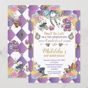 Alice in Wonderland 1st Birthday Onederland Tea Kaart
