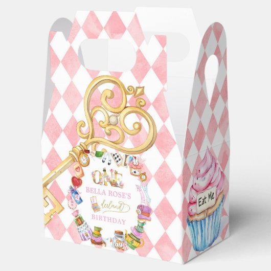 Alice in Wonderland 1st birthday Pink  Bedankdoosjes (Geopend)