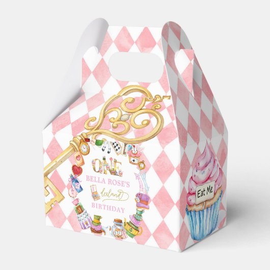 Alice in Wonderland 1st birthday Pink  Bedankdoosjes (Voorkant Zijde)