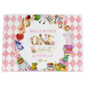 Alice in Wonderland 1st birthday Pink  Groot Cadeauzakje (Voorkant)