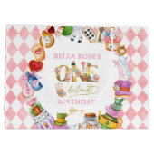 Alice in Wonderland 1st birthday Pink  Groot Cadeauzakje (Achterkant)