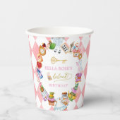 Alice in Wonderland 1st birthday Pink  Papieren Bekers (Voorkant)