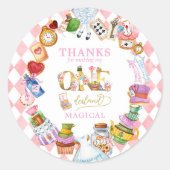 Alice in Wonderland 1st birthday Thank You Sticker (Voorkant)