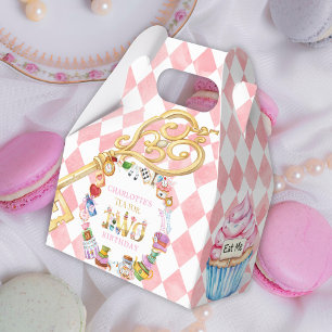 Alice in Wonderland 2de verjaardag Roze Bedankdoosjes
