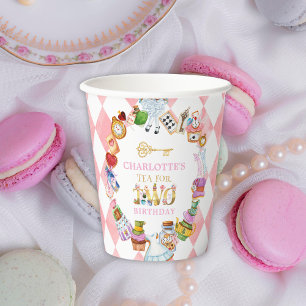 Alice in Wonderland 2de verjaardag Roze Papieren Bekers