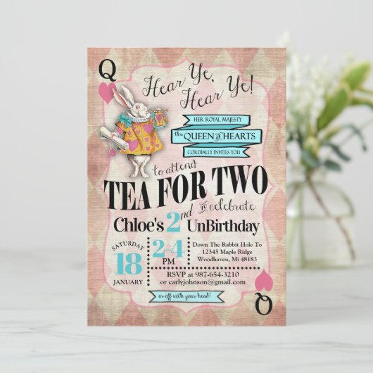 Alice in Wonderland 2e verjaardag Uitnodigingen (Staand voorkant)