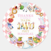Alice in Wonderland 2nd birthday Thank You Sticker (Voorkant)