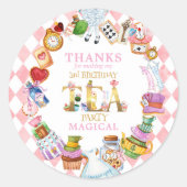 Alice in Wonderland 3rd birthday Thank You Sticker (Voorkant)