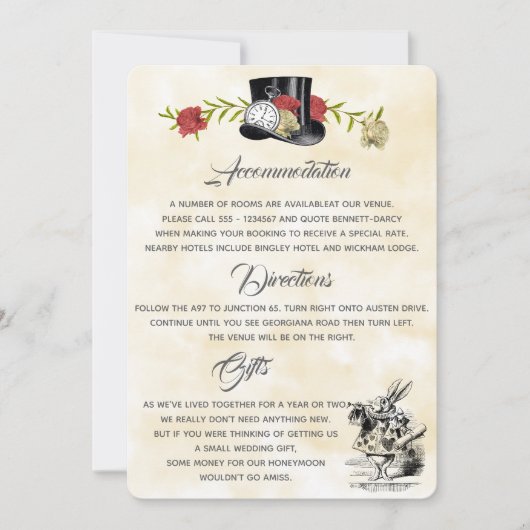 Alice in Wonderland Aanvullende Informatiekaart Kaart (Voorkant)