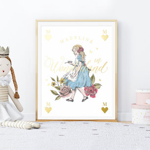 Alice in Wonderland   Alice en Florals Folie Afdrukken
