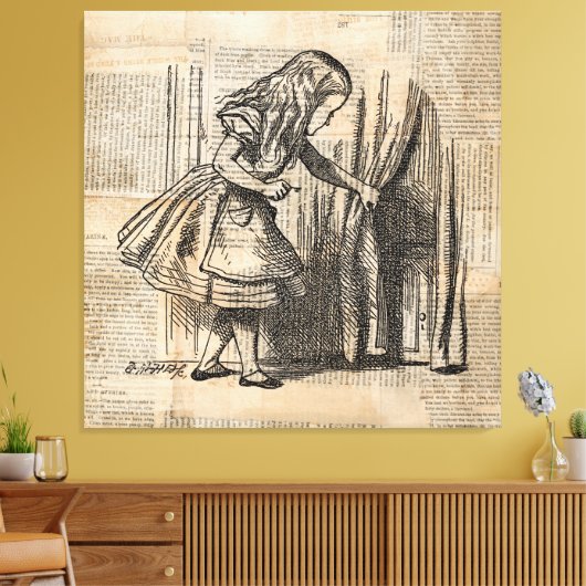 Alice in Wonderland Alice Pulls Curtain Art Canvas Afdruk (Insitu (Woonkamer))