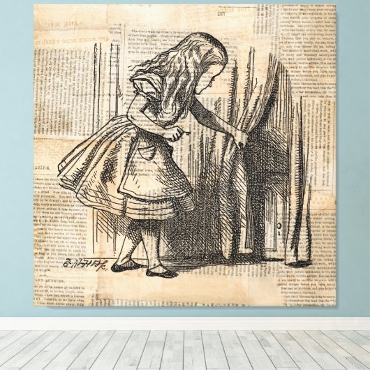 Alice in Wonderland Alice Pulls Curtain Art Canvas Afdruk (Insitu (Houten vloer))