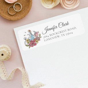  Alice in Wonderland Alice & Rabbit Floral Etiket