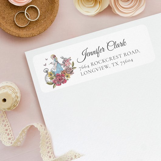 Alice in Wonderland Alice & Rabbit Floral Etiket