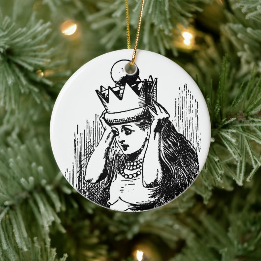 Alice in Wonderland, Alice w Queen's Crown Keramisch Ornament (Boom)