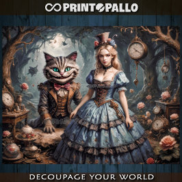 Alice in Wonderland and Cheshire Cat - Decoupage  Inpakpapier Vel