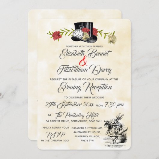 Alice in Wonderland Avonduitnodiging Kaart (Voorkant / Achterkant)