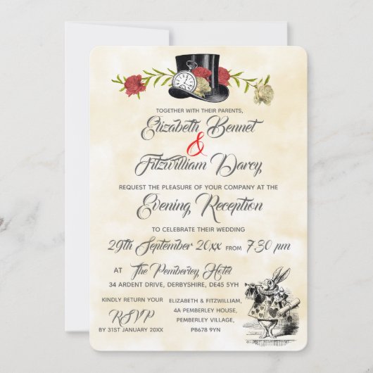 Alice in Wonderland Avonduitnodiging Kaart (Voorkant)