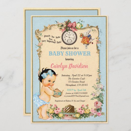Alice in Wonderland Baby Girl Shower Uitnodiging (Voorkant / Achterkant)