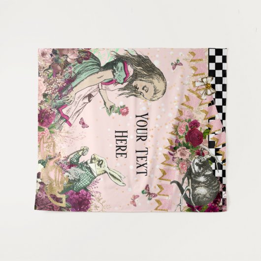 Alice in Wonderland Baby shower Backdrop Banner Wandkleed (Voorkant (horizontaal))