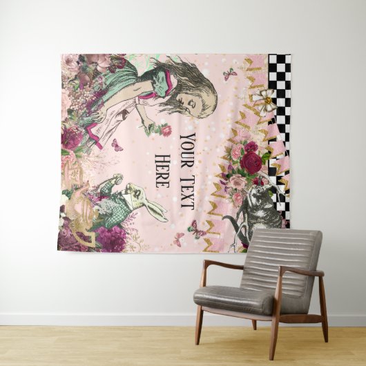 Alice in Wonderland Baby shower Backdrop Banner Wandkleed (In Situ (horizontaal))
