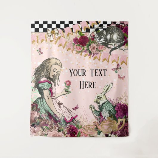 Alice in Wonderland Baby shower Backdrop Banner Wandkleed (Voorkant)