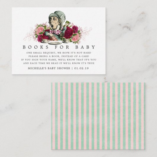 Alice in Wonderland Baby shower Book Request Informatiekaartje (Voorkant / Achterkant)