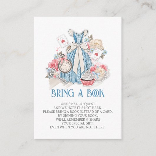 Alice in Wonderland Baby shower Breng een boek Informatiekaartje (Voorkant)