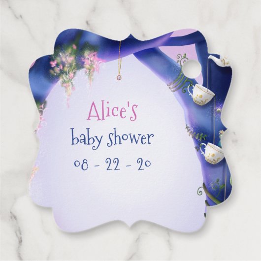Alice in Wonderland, baby shower dank u Bedankjes Labels (Achterkant)
