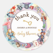 Alice in wonderland baby shower dank u ronde sticker (Voorkant)