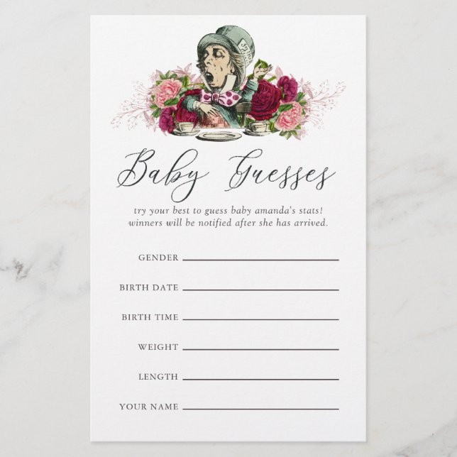  Alice in Wonderland Baby shower Guesses (Voorkant)