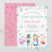 Alice in Wonderland Baby Shower Invitaties | Roze Kaart (Voorkant / Achterkant)