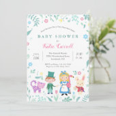 Alice in Wonderland Baby Shower Invitaties | Roze Kaart (Staand voorkant)