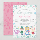 Alice in Wonderland Baby Shower Invitaties | Roze Kaart (Voorkant / Achterkant)