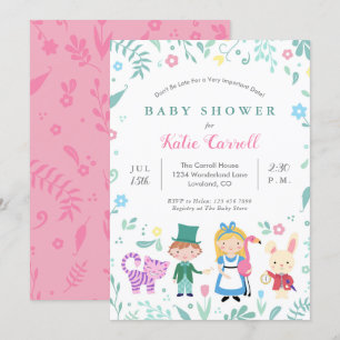 Alice in Wonderland Baby Shower Invitaties   Roze Kaart