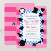 Alice in Wonderland Baby Shower Invitaties | Roze Kaart (Voorkant / Achterkant)