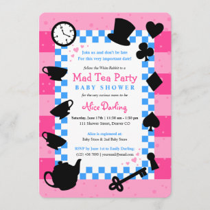Alice in Wonderland Baby Shower Invitaties   Roze Kaart