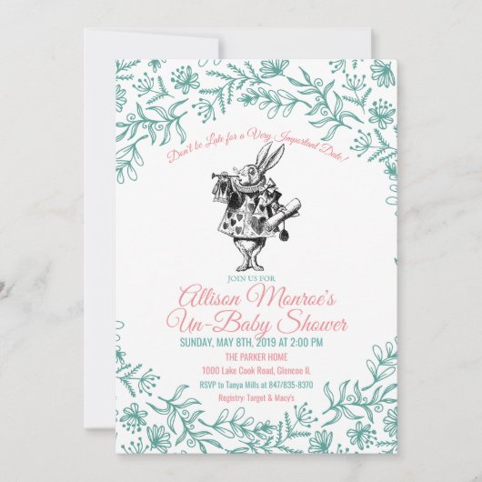 Alice in Wonderland Baby shower Invitation Kaart (Voorkant)