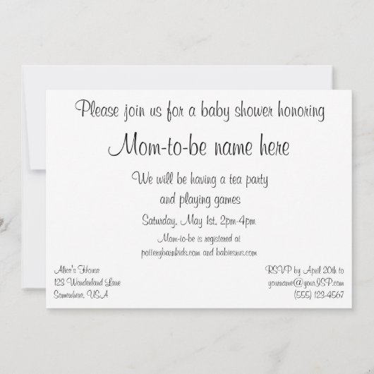 Alice in Wonderland Baby shower Invitation Kaart (Achterkant)