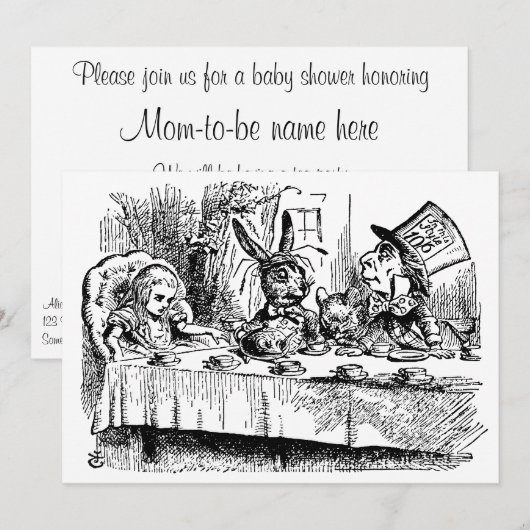 Alice in Wonderland Baby shower Invitation Kaart (Voorkant / Achterkant)
