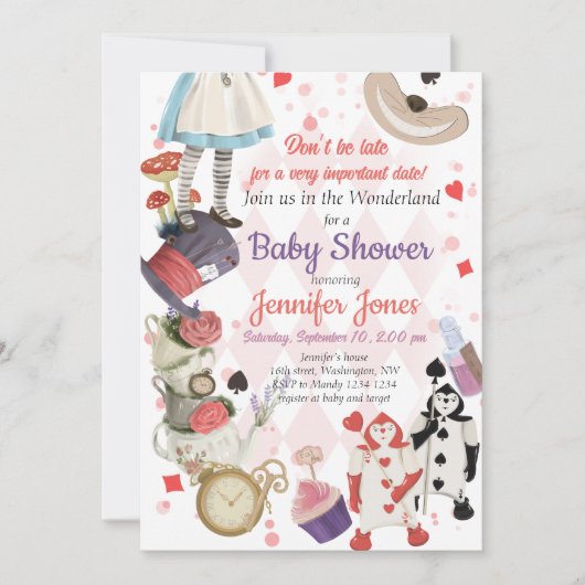 Alice in Wonderland Baby shower Invitation Kaart (Voorkant)