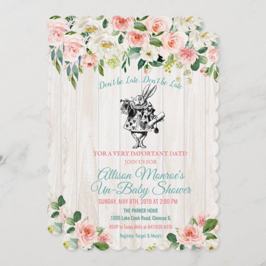 Alice in Wonderland Baby shower Invitation Kaart (Voorkant / Achterkant)