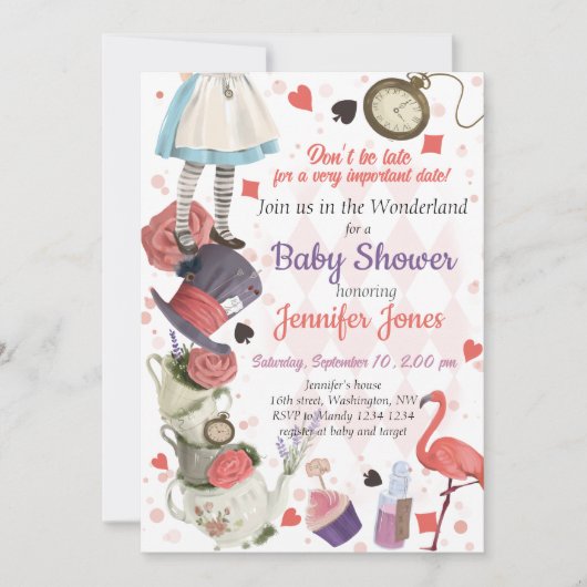 Alice in Wonderland Baby shower Invitation Kaart (Voorkant)