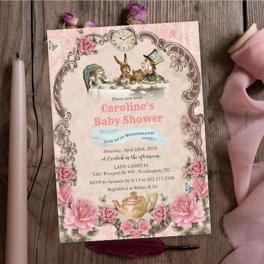 Alice in Wonderland Baby shower Invitation Kaart