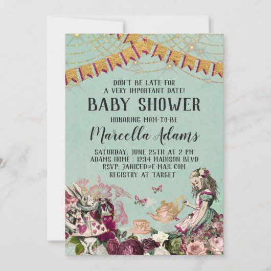 Alice in Wonderland Baby shower Kaart (Voorkant)