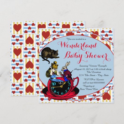 Alice in Wonderland Baby shower Kaart (Voorkant / Achterkant)