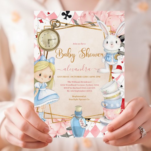 Alice in Wonderland Baby shower Kaart