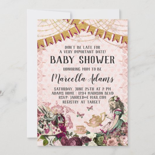 Alice in Wonderland Baby shower Kaart (Voorkant)