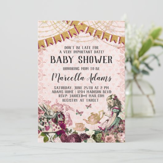 Alice in Wonderland Baby shower Kaart (Staand voorkant)