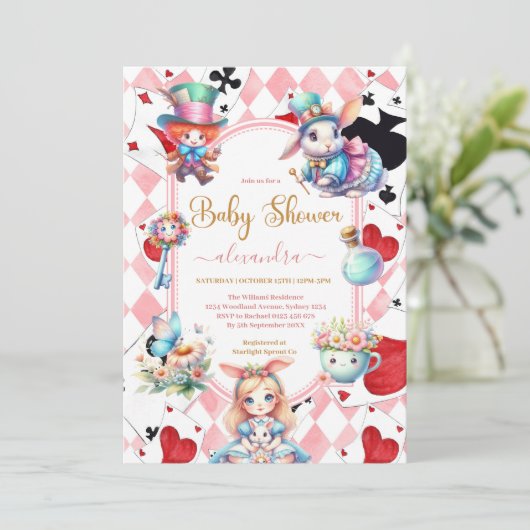 Alice in Wonderland Baby shower Kaart (Staand voorkant)